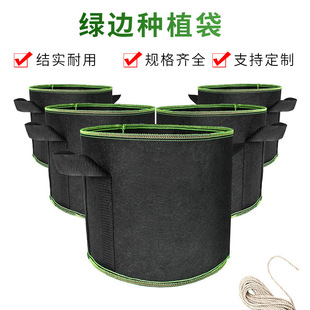 亚马逊绿边种植袋 无纺布织带到底美植袋黑色加仑种植袋