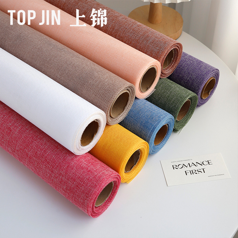 复古彩麻卷花束包装纸复古亚麻布