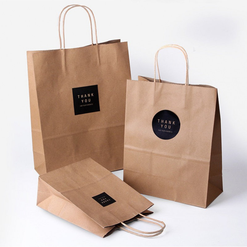 原色色白牛皮纸袋现货多规格礼品手提包装纸袋子10个/包