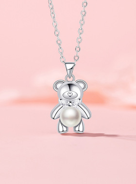 原创巴拉乐园系列小熊项链饰品女款小众仿珍珠不锈钢锁骨链送女友