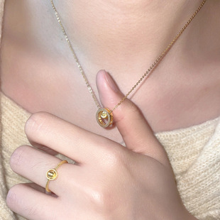 猫眼圆环项链女气质轻奢时来运转金色小金珠锁骨链时尚钛钢颈链