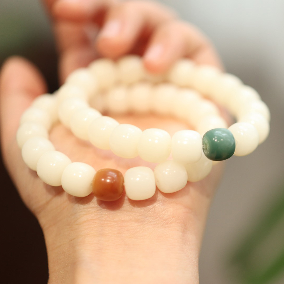 天然白玉菩提手串白菩提根老型风化珠菩提子文玩念珠情侣手链男女