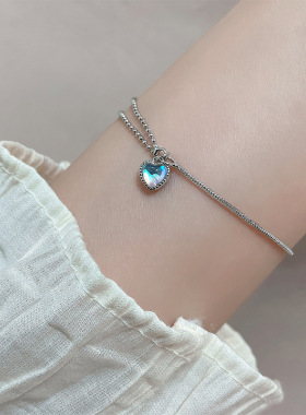 少女感爱心月光石双层手链俏皮甜美软妹设计感心形手串女闺蜜礼物