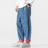 20秋冬大码风百家姓潮阔腿直筒牛仔休闲裤仙鹤拼接K108/P85，男装休闲裤，电商A221A
