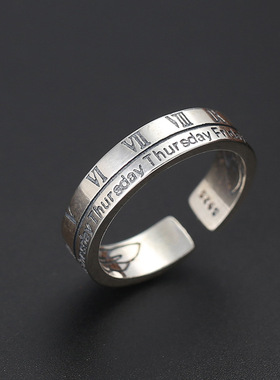 925纯银泰银罗马英文字母五角星love戒指男女复古潮小红书同款