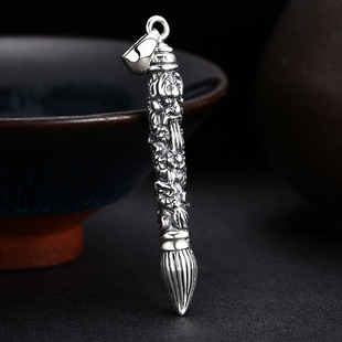925纯银泰银钟馗判官毛笔吊坠男女复古霸气潮民族风小红书同款