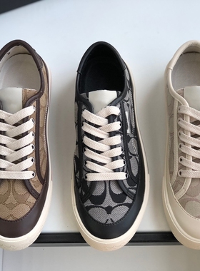 平底系带真皮老花布女鞋轻软底休闲板鞋透气大码拼色41Van hongo