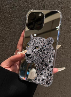 奢华豹子适用iPhone17苹果15手机壳16ProMax荣耀100华为Mate60个性14镜面X暴富P70补妆oppo高级感vivo创意8软