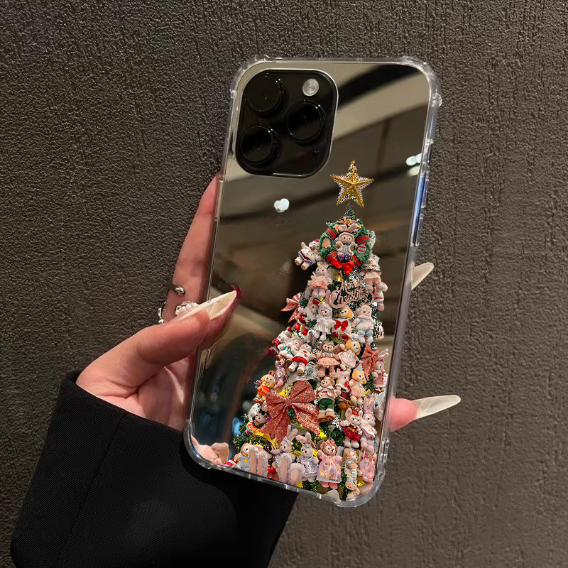 圣诞树适用iPhone14苹果15手机壳16ProMax荣耀100华为Mate60情侣13镜面X100公仔P70星黛露90补妆oppo玲娜贝儿