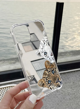 高级感白虎猎豹适用iPhone17苹果14手机壳16ProMax荣耀90小众15华为Mate70Pro镜面P80探头对视oppo小米vi三星