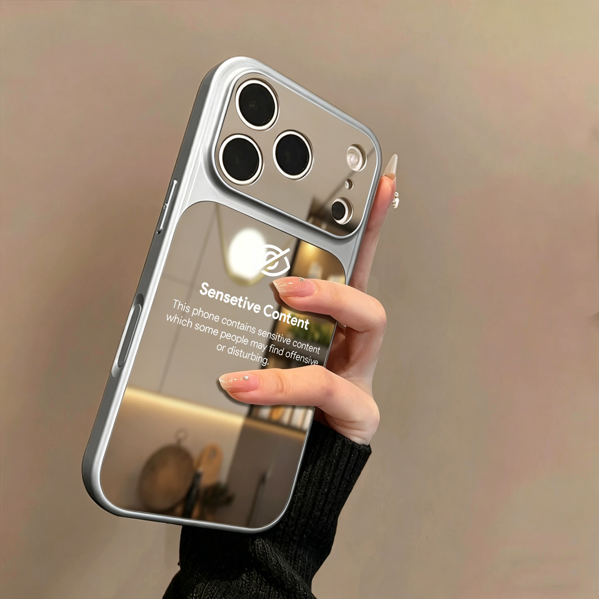 ins风个性创意适用iPhone17苹果14手机壳16ProMax高级15镜面14网红补妆镜13电镀银12女X大视窗11英文趣味隐私