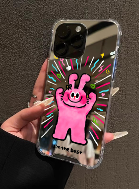 自信粉兔的适用iPhone17苹果14手机壳16ProMax荣耀90可爱15华为Mate70Pro镜面P80正念oppo小米vivo卡通13少女