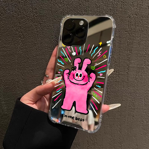 自信粉兔的适用iPhone17苹果14手机壳16ProMax荣耀90可爱15华为Mate70Pro镜面P80正念oppo小米vivo卡通13少女