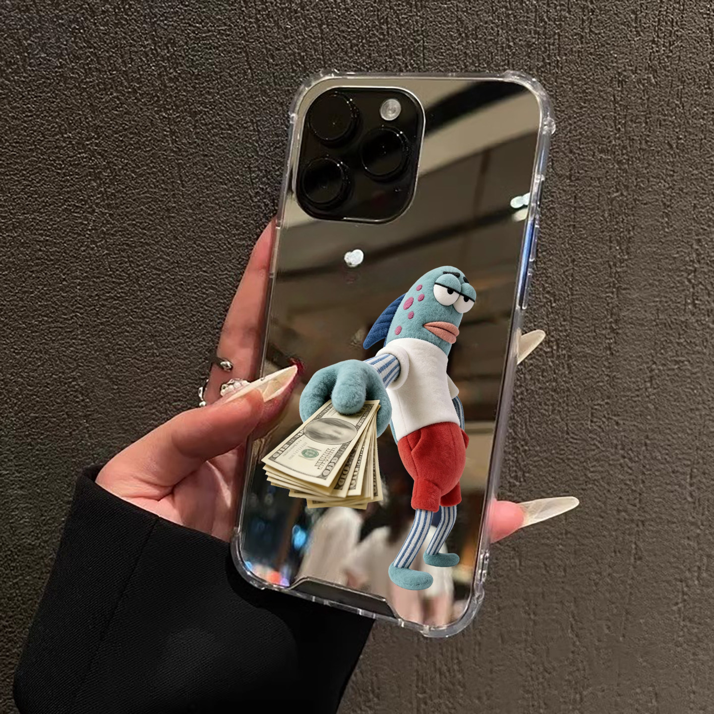 土豪比奇堡丑鱼适用iPhone17苹果14手机壳16ProMax荣耀90搞怪丑萌15华为Mate70补妆镜面P80小米40三星S25少女