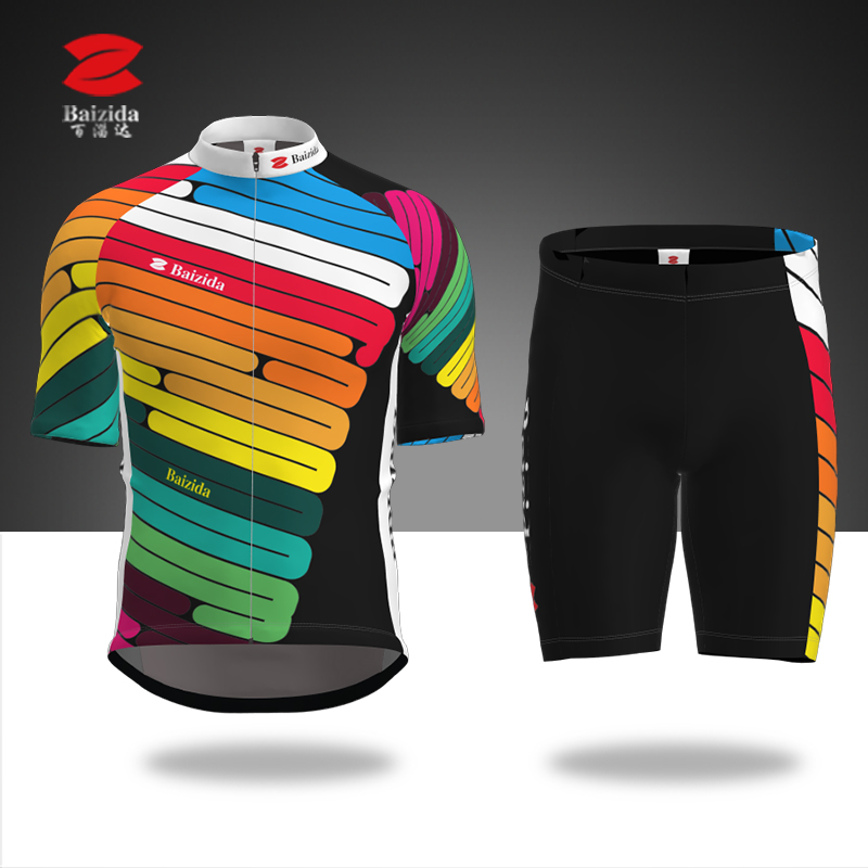 百淄达2024夏季短袖分体轮滑服儿童成人服速滑服速干排汗透气彩虹