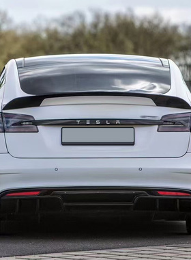 16-19年特斯拉model S尾翼改装PD款碳纤维尾翼modelS树脂哑黑尾翼