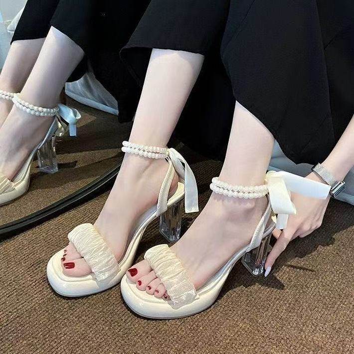 2026高跟鞋新款透明夏季水晶鞋网红仙女风一字扣带简约粗跟女凉鞋,女鞋,时装凉鞋,淘宝优惠券,粉丝福利购,淘宝优惠卷