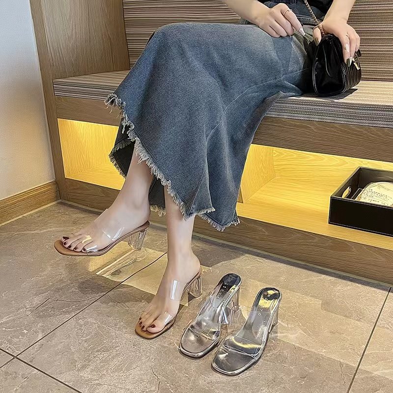 透明凉拖鞋女2023夏新款性感一字带高跟鞋粗跟气质小众款水钻拖鞋,女鞋,一字拖,淘宝优惠券,粉丝福利购,淘宝优惠卷