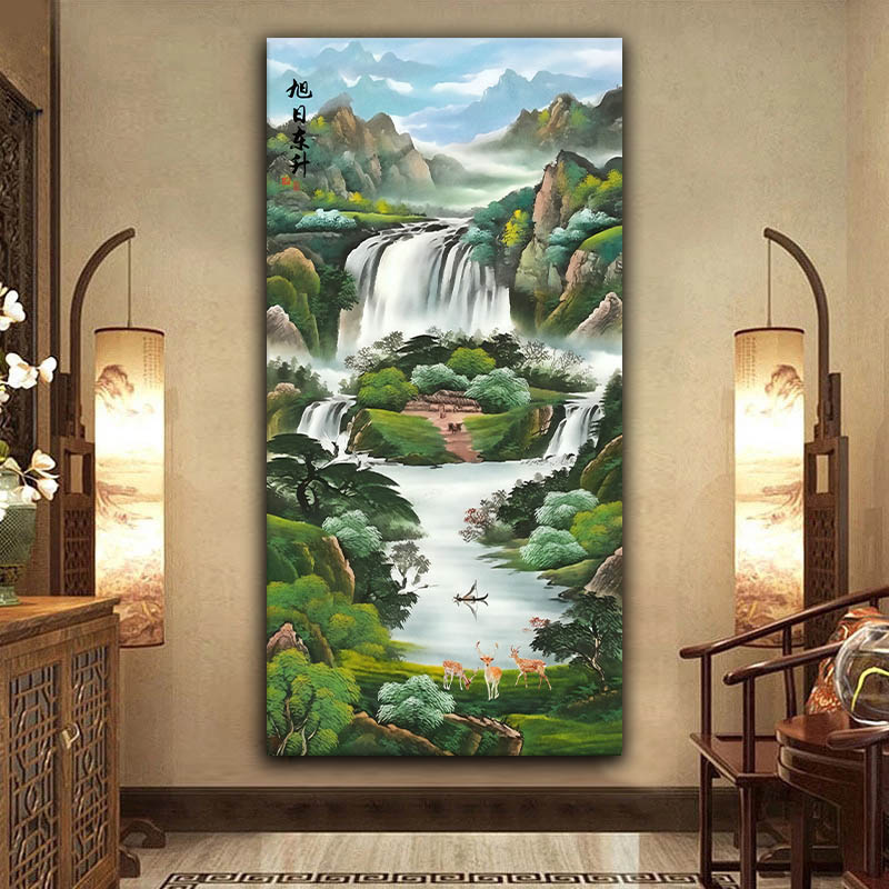 旭日东升十字绣2025新款流水生财风景客厅家用画像粘贴满砖钻石画