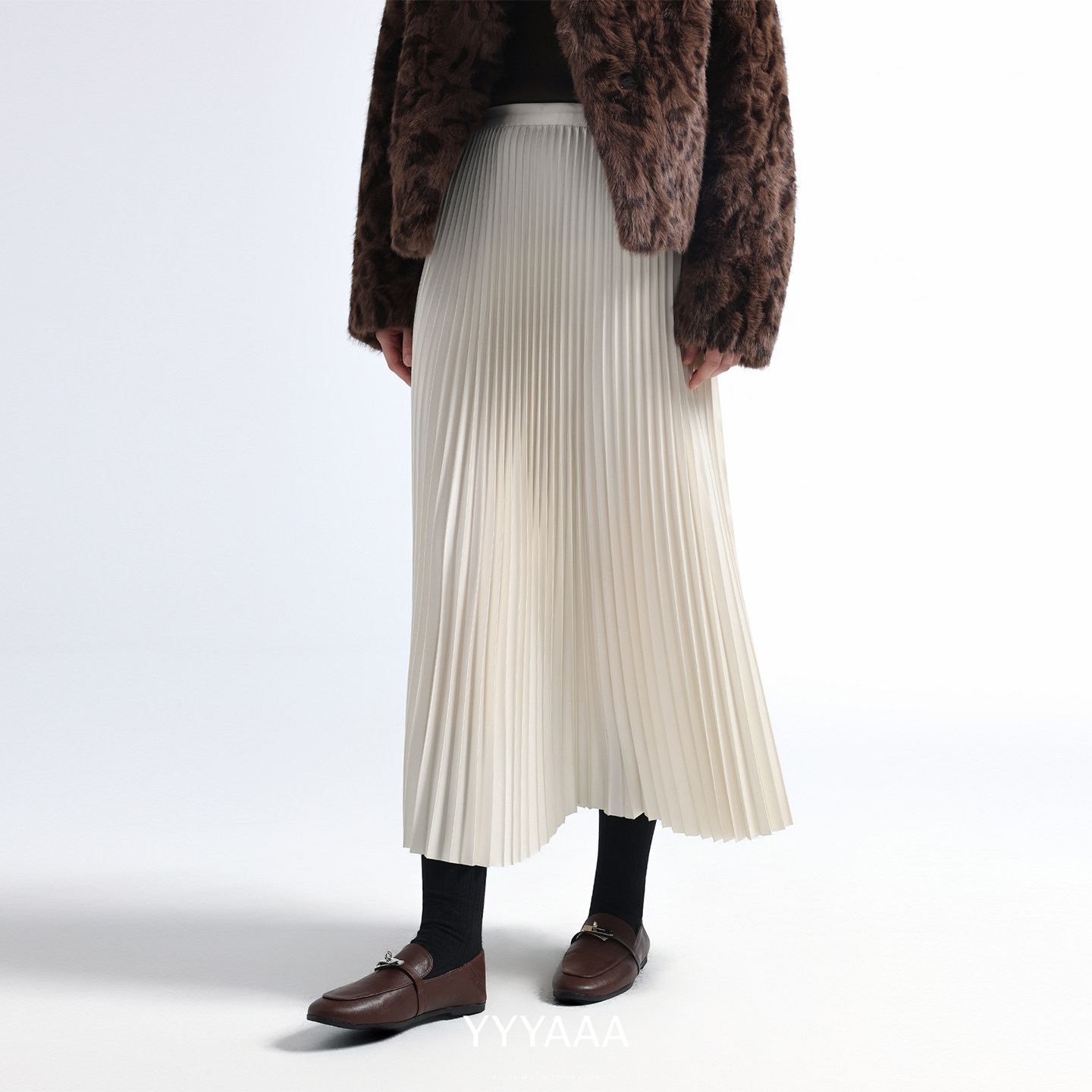 珠光百褶半身裙女高腰显瘦气质裙