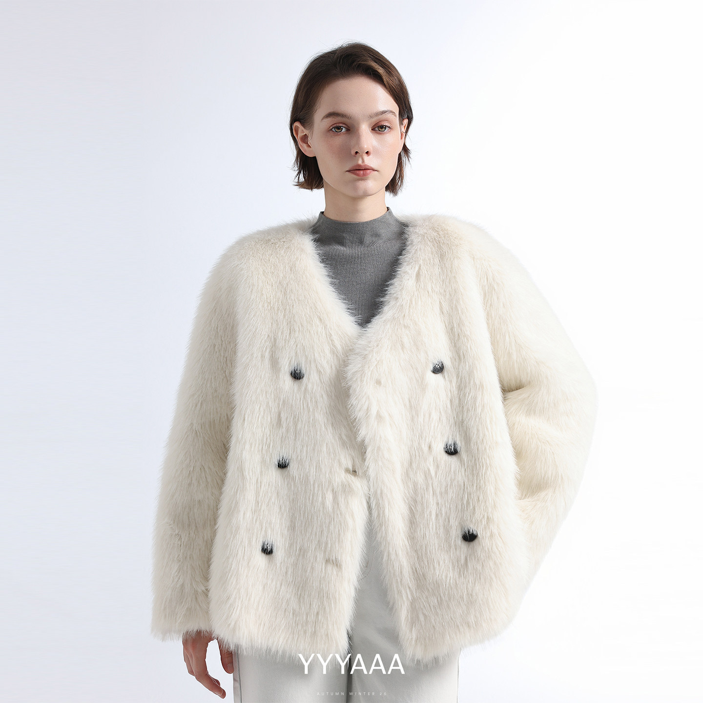 金托斯卡纳白色皮草外套皮毛一体