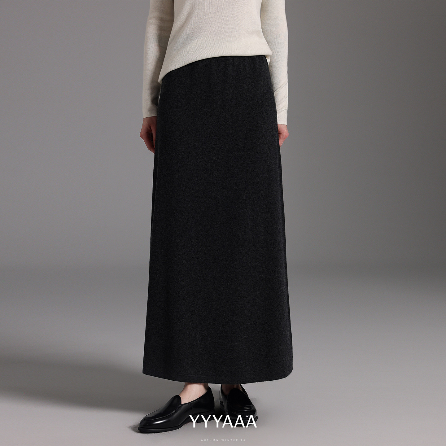 YYYAAA简约随性直筒松紧腰秋冬绵羊毛慵懒针织半身裙