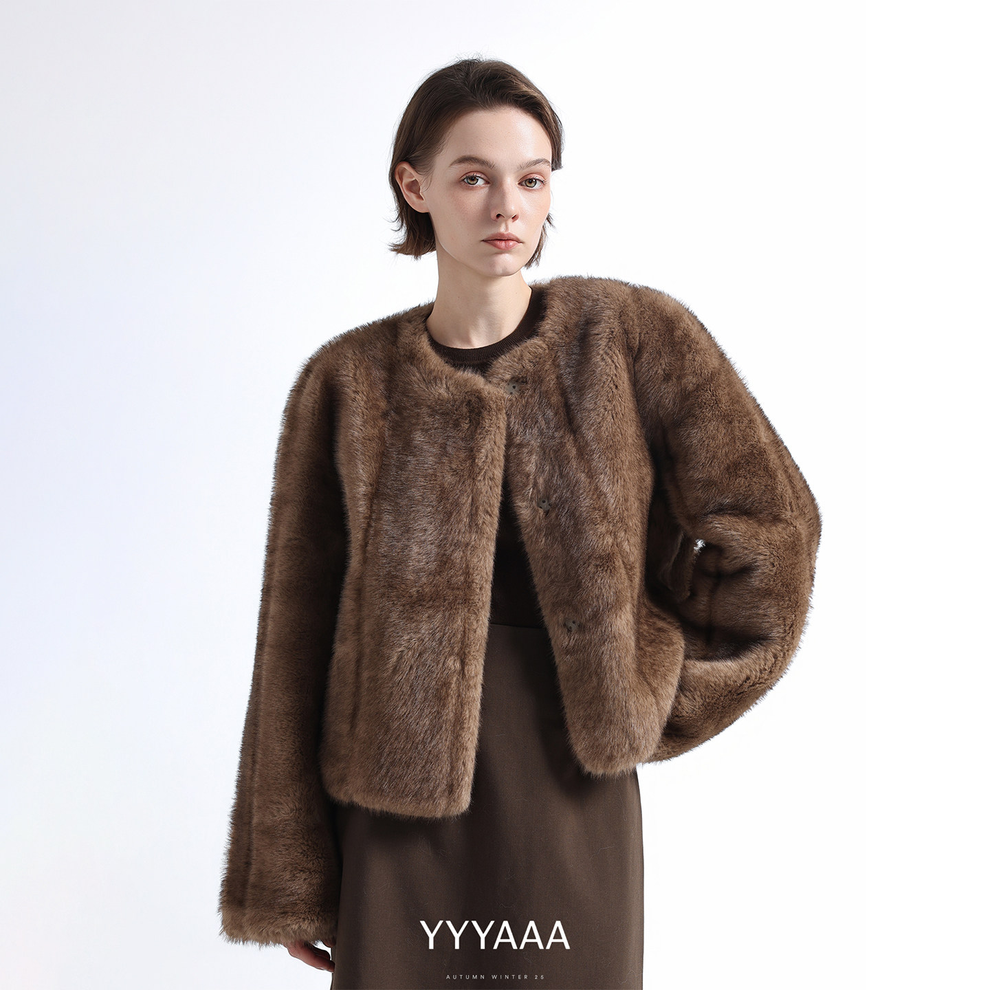 紫貂短款皮草外套女皮毛一体环保