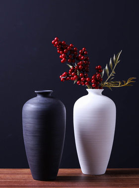 入户挂件新款花瓶螺纹黑色插花瓶客厅家居陶瓷摆件手工花瓶装饰品