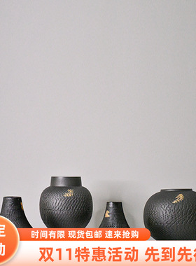 黑色道具跳刀描金创意陶瓷花瓶家居花艺设计师款玄关背景台面花器