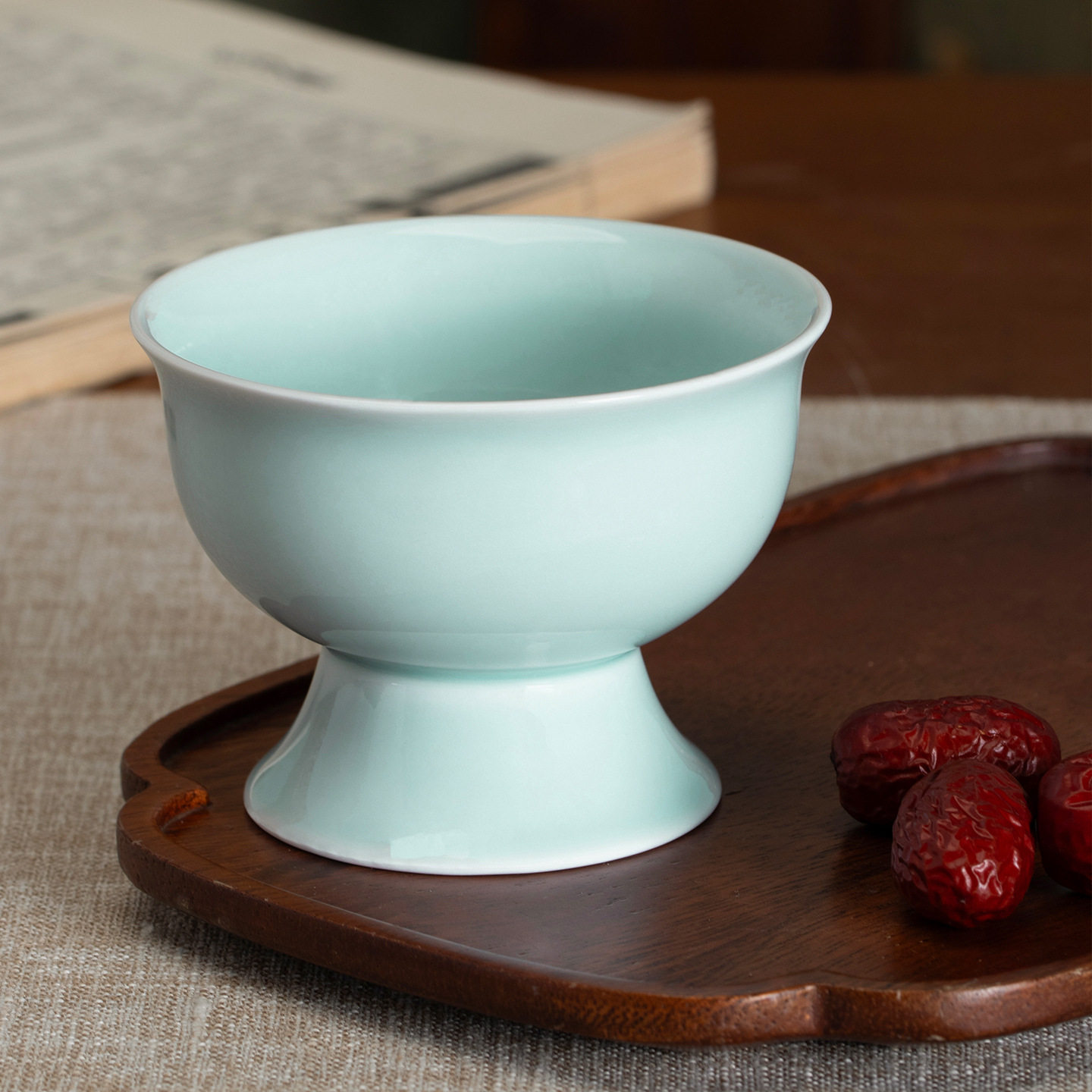 景德镇陶瓷天青高脚碗布丁杯中式创意甜品碗茶点盘禅意小果盘贡盘,餐饮具,碗,淘宝优惠券,粉丝福利购,淘宝优惠卷