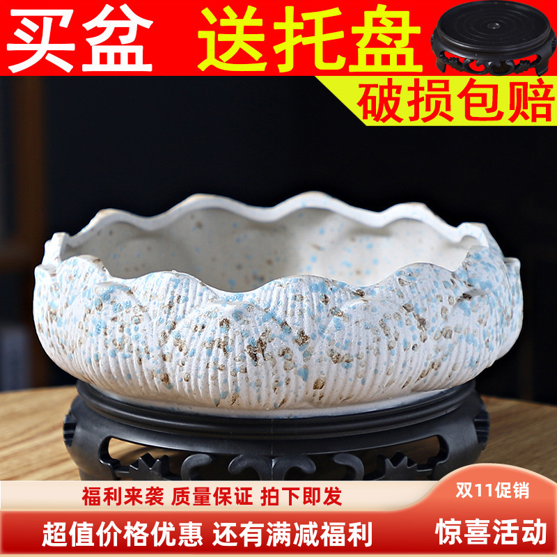 多新款上市田园肉花盆大口径带托盘简约陶瓷创意肉肉植物花盆大号