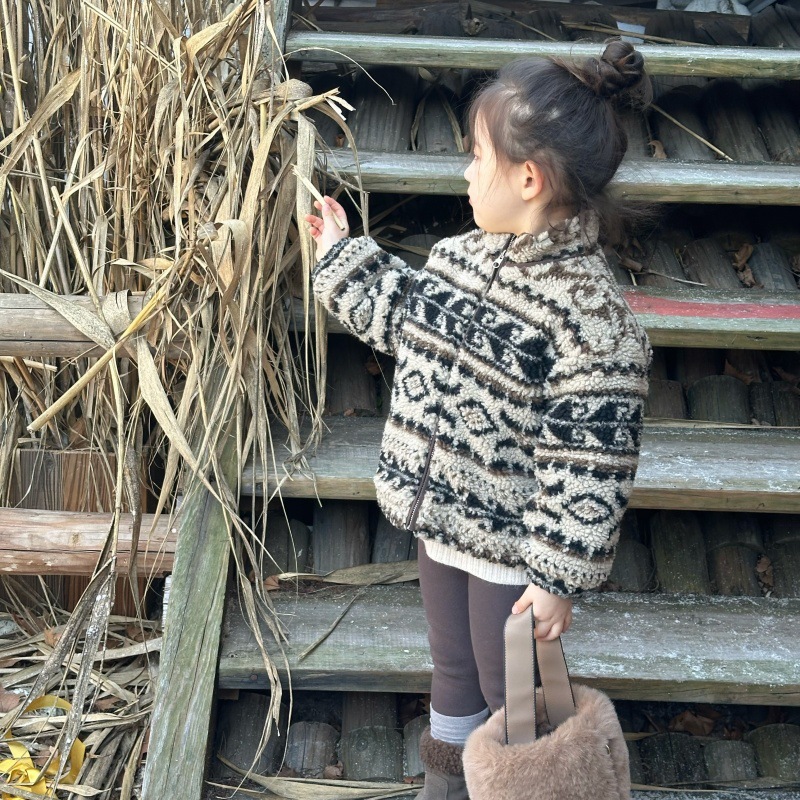 85103 费尔岛毛绒外套中小童韩版绗棉拉链上衣2025冬季新款棉衣潮