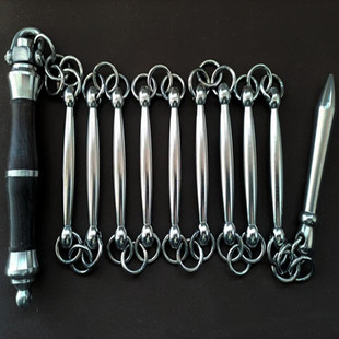 不锈钢九节鞭 十一七节鞭儿童成人十三节鞭子檀木万向节把手钢鞭