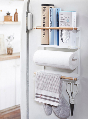 山崎实业厨房冰箱磁铁收纳架冰箱置物架多功能多层保鲜膜卷纸巾