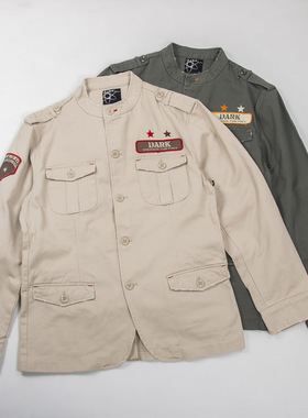 欧美单男士复古重工水洗棉休闲夹克军事风M65立领工装多口袋外套