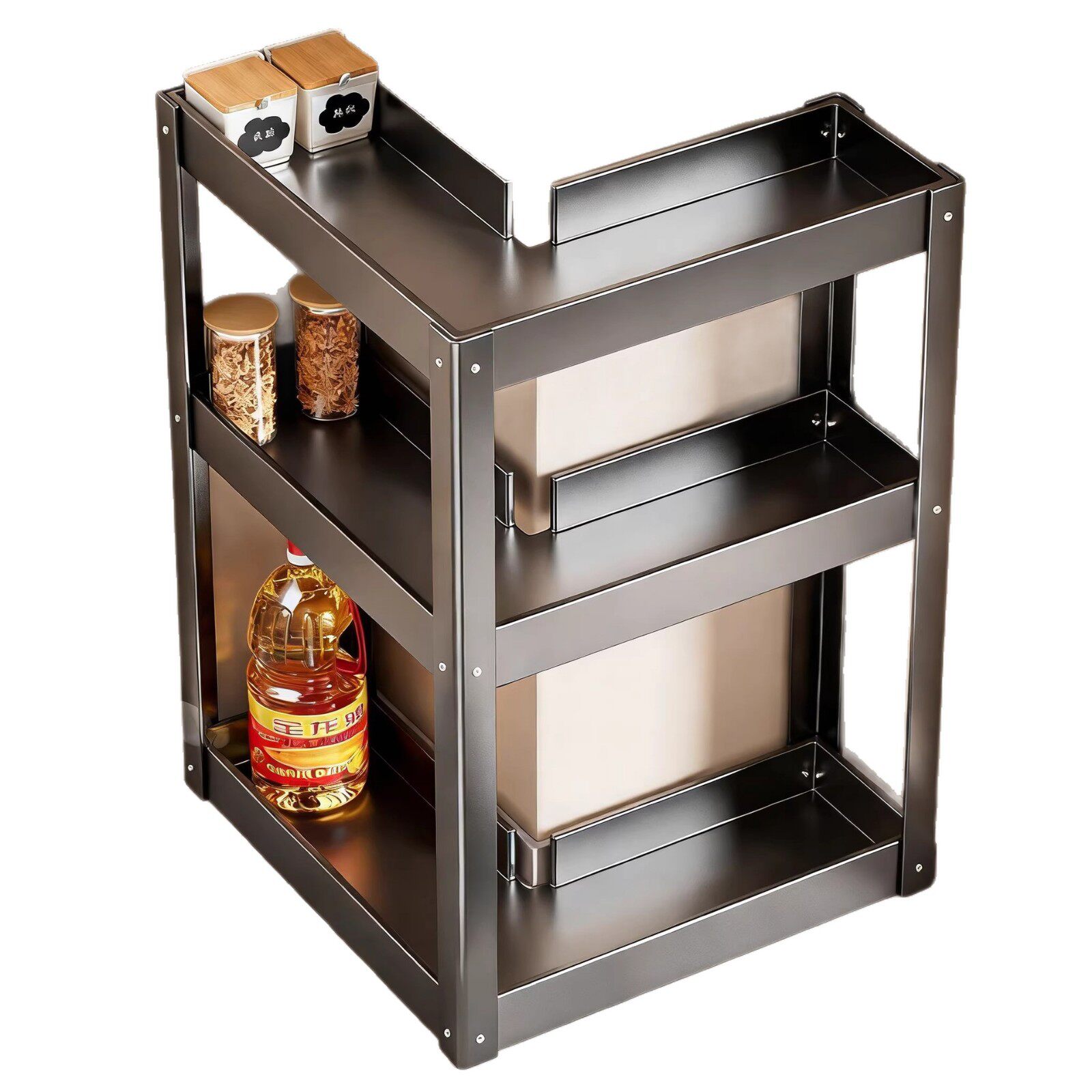 厨房转角调料品 | 烟囱转角置物架新型台面拐角调味料灶台上收纳