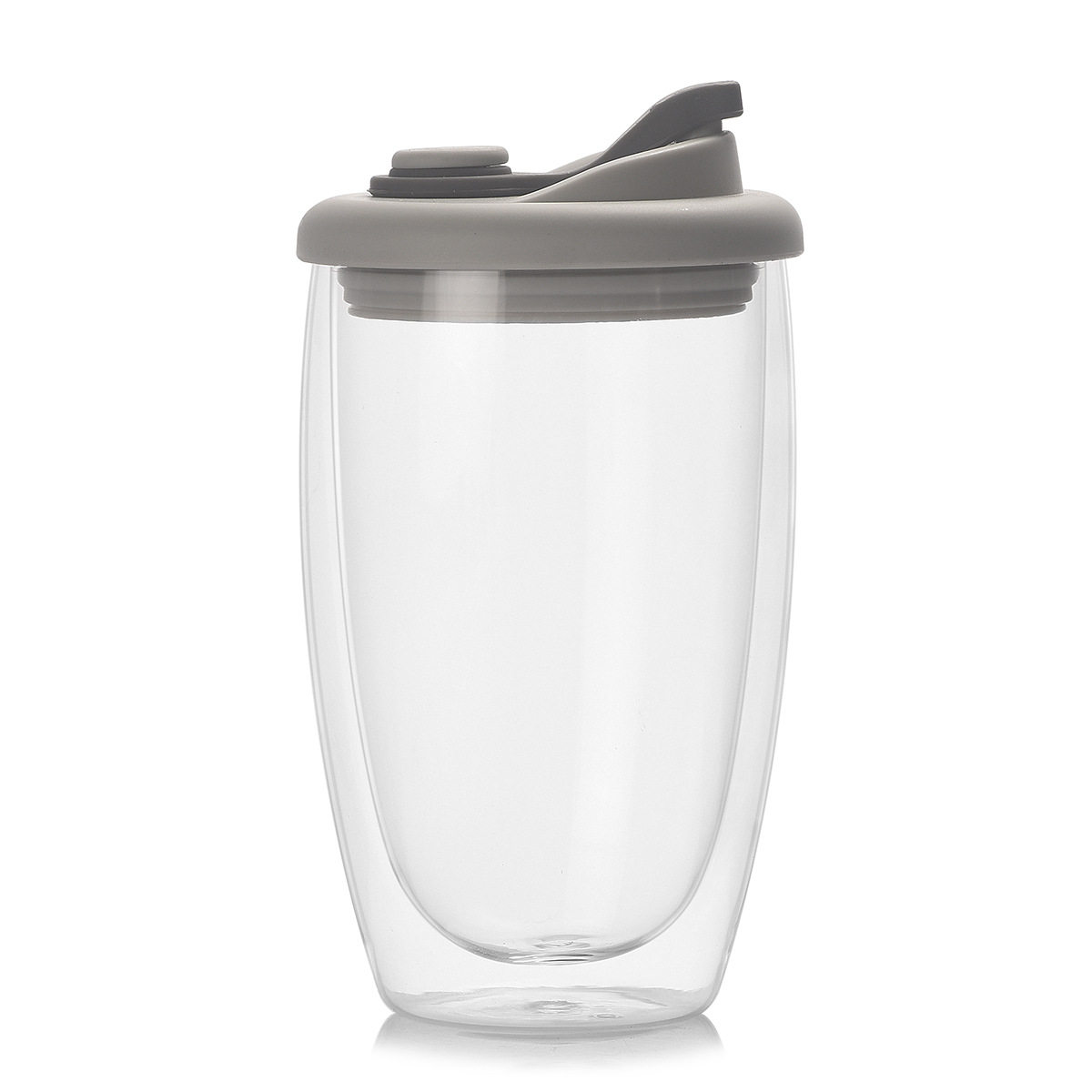 高硼硅双层玻璃杯 简约带盖水杯家用果汁牛奶咖啡杯子便携随手杯