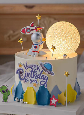 月球灯球形灯白球灯发光球蛋糕装饰摆件宇航员星球插件绿色外星人