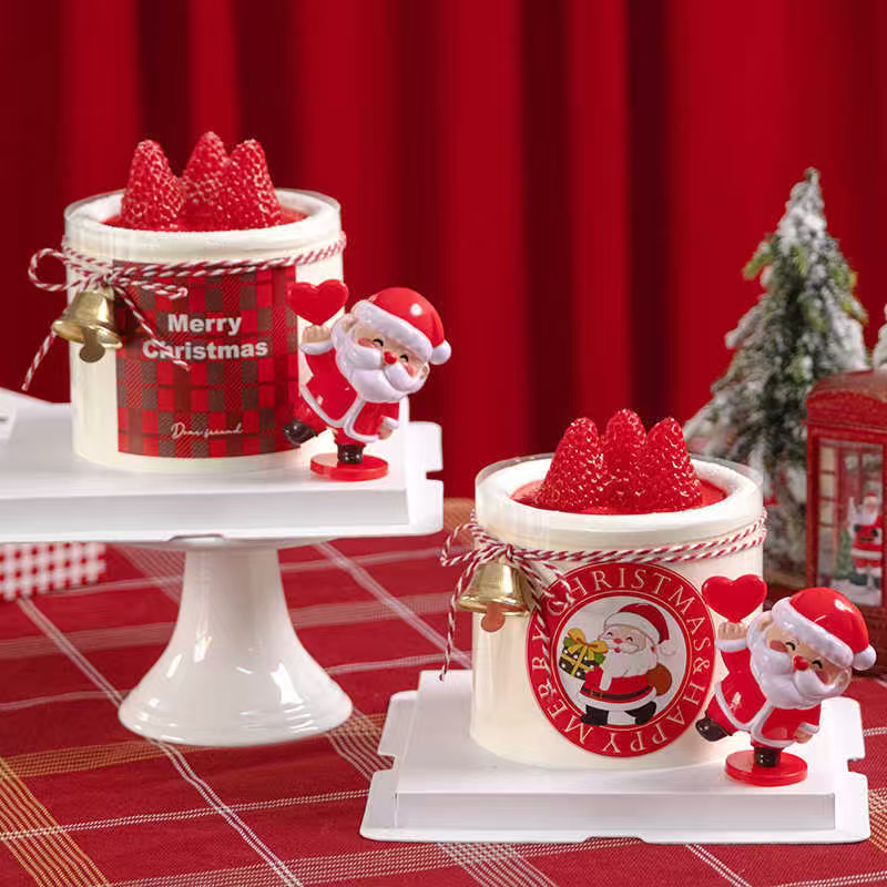 2025圣诞节蛋糕装饰卡通圣诞老人摆件 草环铃铛圣诞快乐贴纸装扮