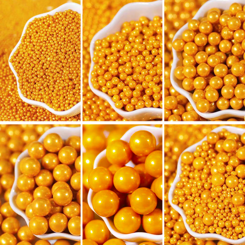 金色糖珠蛋糕装饰珍珠糖金珠系圆珠元宝糖彩珠冰淇淋装饰烘焙原料
