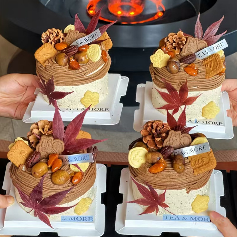 网红ins风秋天蛋糕装饰插件松鼠板栗饼干枫叶立秋甜品装扮插牌