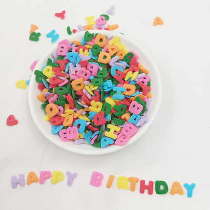 彩色系生日快乐英文装饰糖珠彩色字母糖片hbd混装烘焙甜点冰激凌