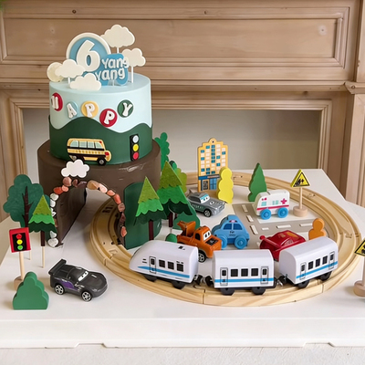 生日蛋糕装饰泡沫山洞桥洞隧道电动轨道小火车复兴号列车高铁动车