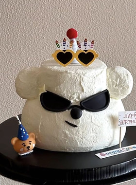 卡通夏日生日立体墨镜小狗蛋糕