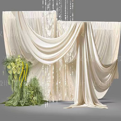 D1200小众婚礼布幔韩式香槟色布幔ps分层设计图源文件亮片线帘