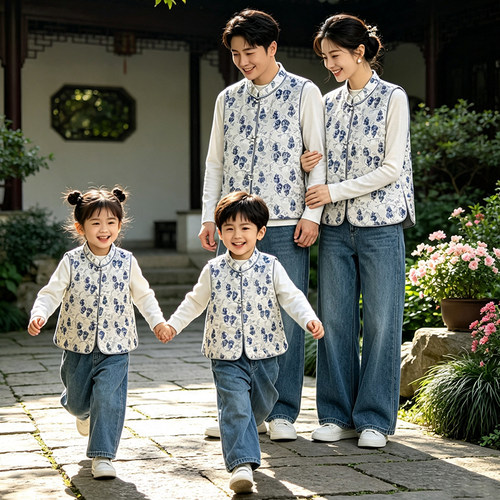 2026春秋新中式亲子马甲外套