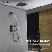 鼎菲北欧亚黑暗装 精铜暗藏吊顶天幕瀑布淋浴 花洒家用隐藏嵌入墙式