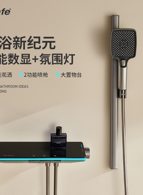 鼎菲淋浴花洒套装无顶喷极简家用浴室卫生间置物喷枪增压数显花洒