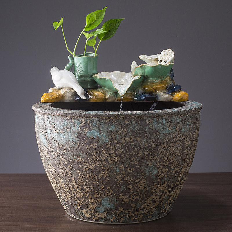 景德镇陶瓷鱼缸流水器大号落地酒店客厅风水招财家用养鱼缸乌龟缸