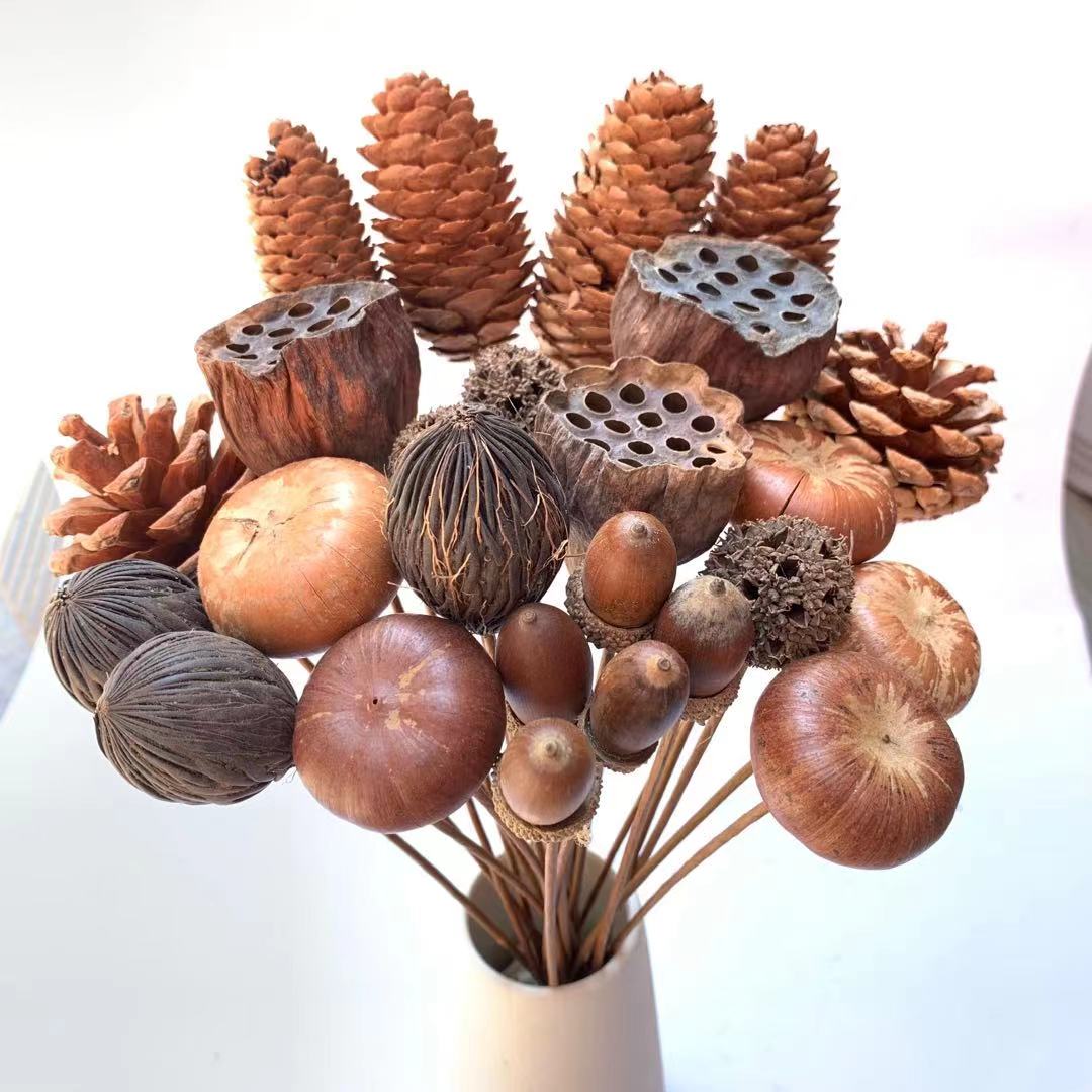干花松果 棉花尤加利叶干花北欧风ins小清新家居装饰摆件壁挂花束